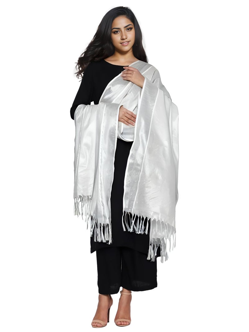 Fashily Women's Kerala Kasavu Off White Cotton Dupatta Length 2.2M | Width 46 Inches (Silver Kasavu) - Image 2