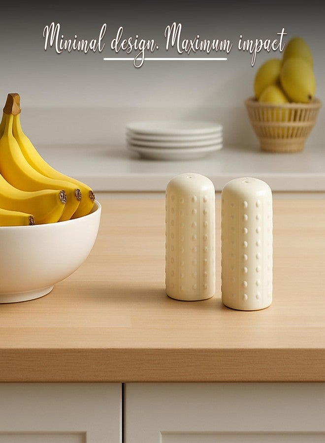 QIMACPLUS Handcrafted Ceramic Salt and Pepper Shaker Set | Perfect Pour Holes for Kitchen, Dining Table, Picnic, Office, Restaurant, and Hotel | Set of 2 (doted White) - Image 3