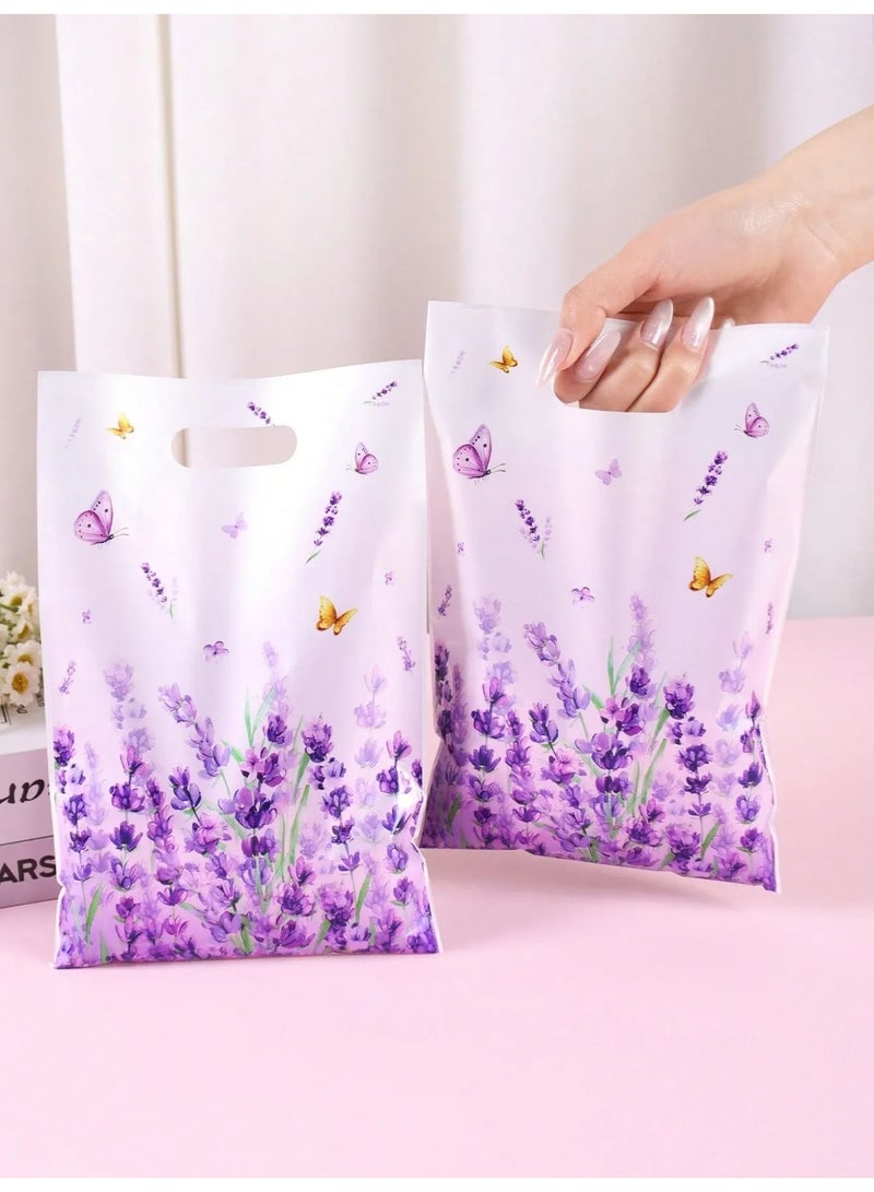 Purple Gift  Bags decorated with lavender flower and butterfly prints – Pack of 20 bags, perfect for distributing candies and all types of gifts. Suitable for birthdays, graduations, baby showers, and all special occasions. - Image 1