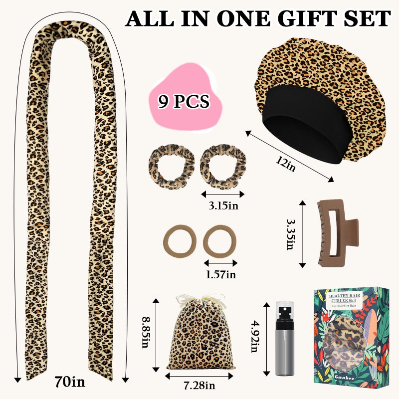 Gwabee No Heat Overnight Curl Headband - 70" Soft Ribbon Wrap for Long Hair, 9 PCS Curling Rods Set - Leopard Print Curls Headband - Image 5