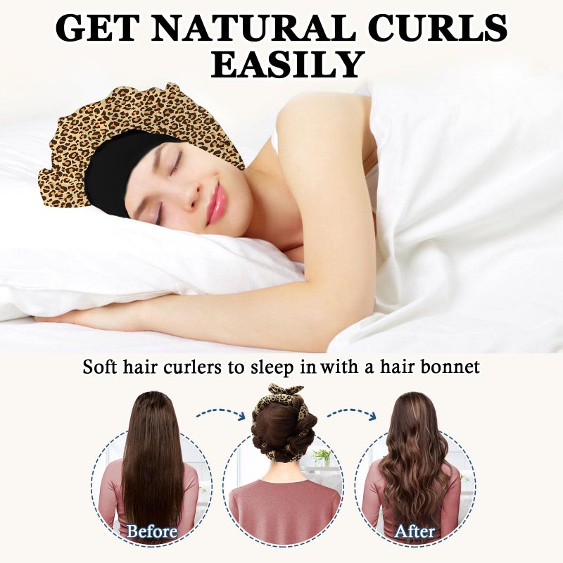 Gwabee No Heat Overnight Curl Headband - 70" Soft Ribbon Wrap for Long Hair, 9 PCS Curling Rods Set - Leopard Print Curls Headband - Image 2