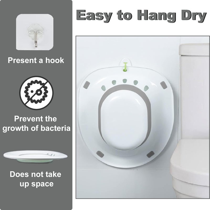 Benting Sitz Bath, Sitz Bath for Hemorrhoids, Sitz Bath for Toilet Seat, Postpartum Care, Sits Bath Kit for Women, Collapsible, Flusher Hose, Drain Holes (Grey) - Image 3
