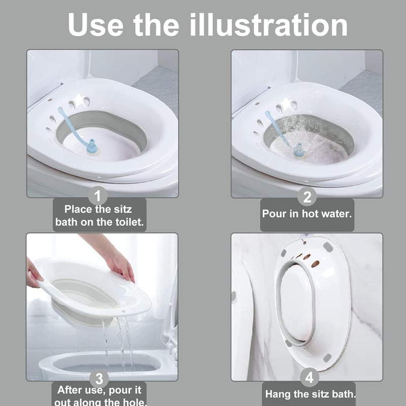 Benting Sitz Bath, Sitz Bath for Hemorrhoids, Sitz Bath for Toilet Seat, Postpartum Care, Sits Bath Kit for Women, Collapsible, Flusher Hose, Drain Holes (Grey) - Image 2