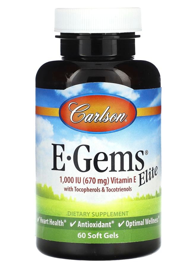 E-Gems Elite Vitamin E with Tocopherols & Tocotrienols 670 mg (1000 IU) 60 Soft Gels