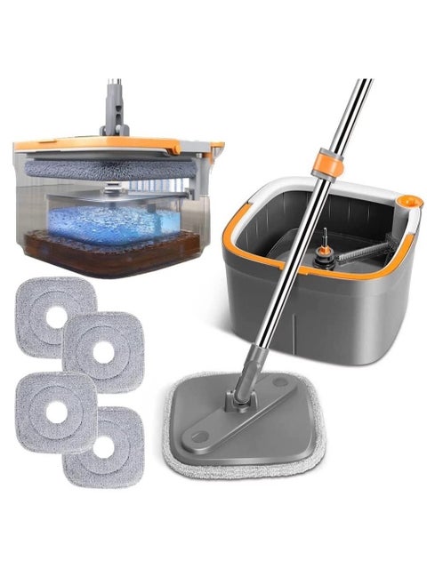 Rotary Squeeze Mop And Bucket Microfiber Mop Pads Hand Free Wringing Floor Clean Mop With 4 Pads