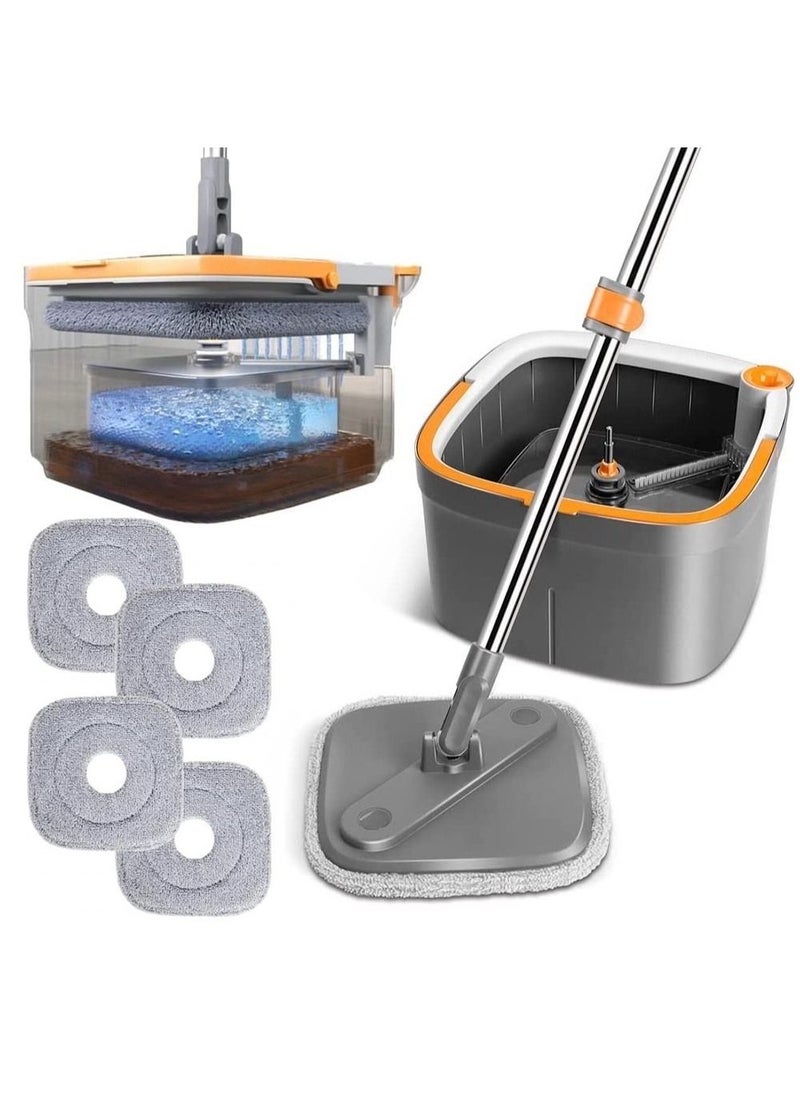 ALMUFARREJ - Rotary Squeeze Mop And Bucket Microfiber Mop Pads Hand Free Wringing Floor Clean Mop With 4 Pads - Image 1