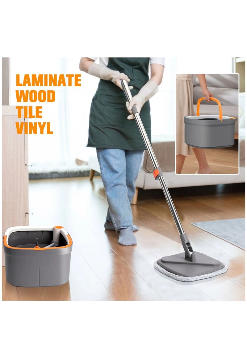 ALMUFARREJ - Rotary Squeeze Mop And Bucket Microfiber Mop Pads Hand Free Wringing Floor Clean Mop With 4 Pads - Image 1