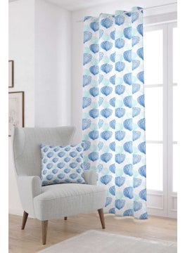 Cango Home Navy Blue Beige Marine Themed Seashell Patterned Digital Printed Curtain CGH635-PR  - Image 1