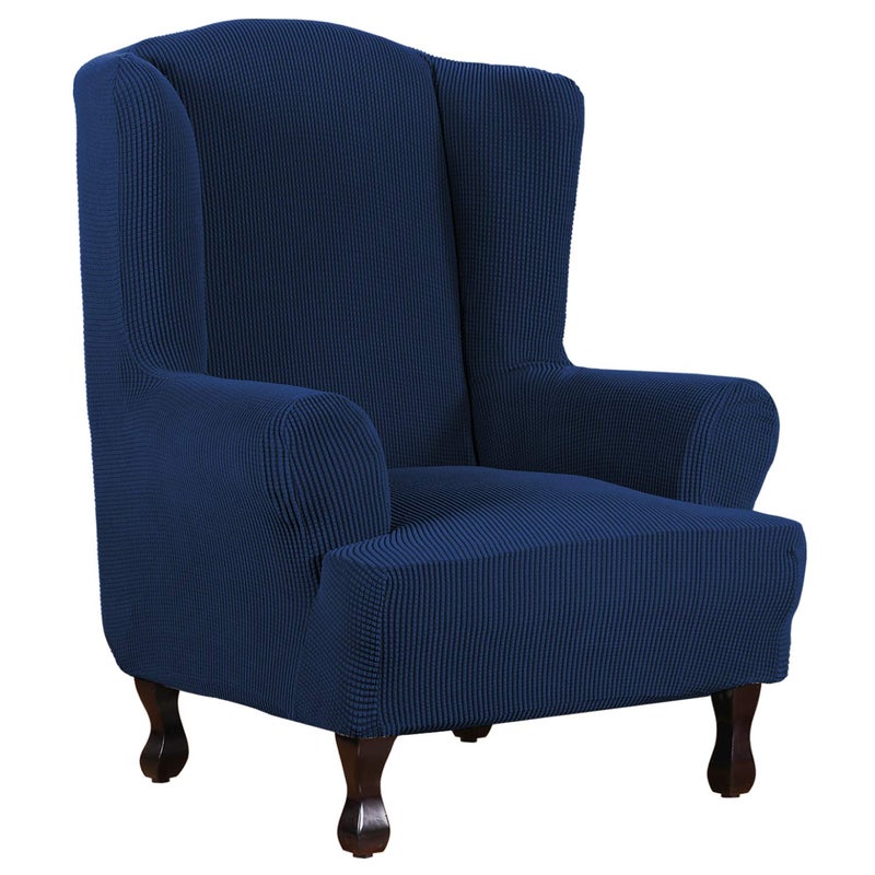 H.VERSAILTEX HVERSAILTEX Wing Chair Slipcover Chair Covers for Wingback Chairs Wingback Chair Covers Slipcovers 1 Piece Stretch Sofa Cover Furniture Protector Soft Spandex Jacquard Checked Pattern Navy - Image 1
