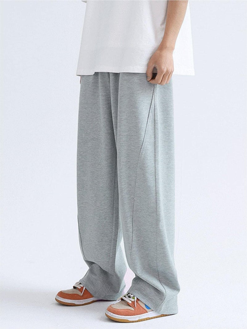 OYOANGLE Men's Drawstring Elastic Waist Baggy Sweatpants Y2K Loose Wide Leg Long Pants with Pocket Light Grey M - Image 4
