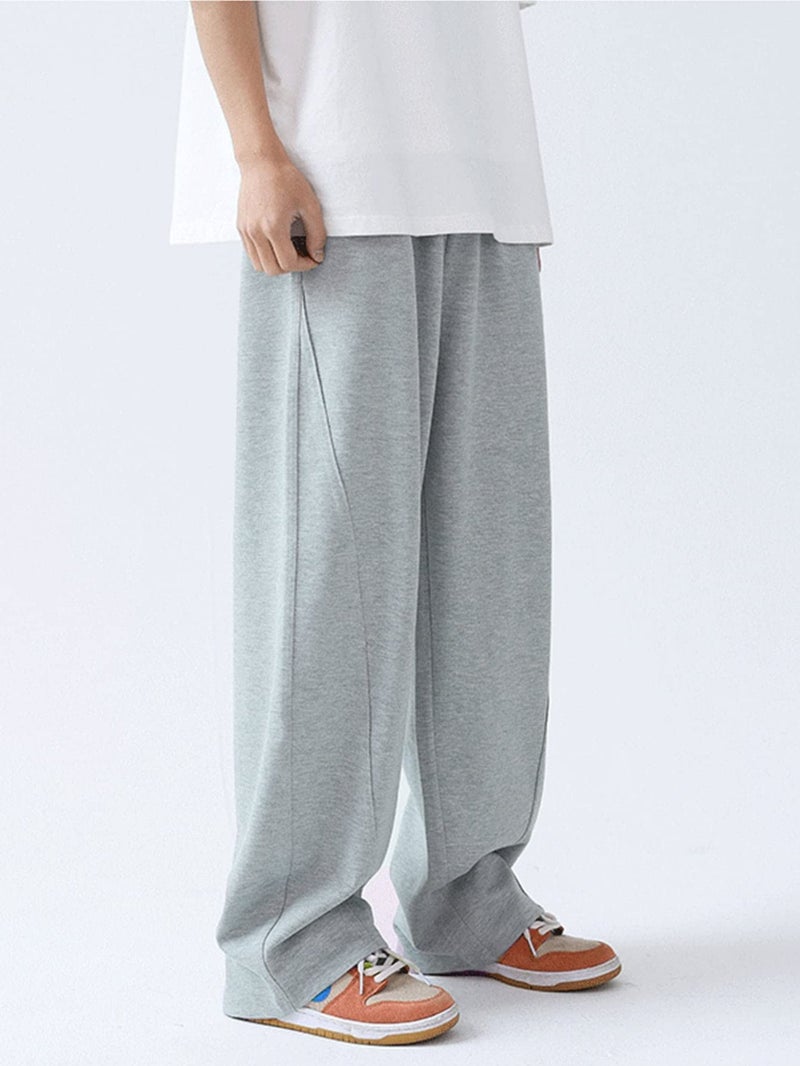 OYOANGLE Men's Drawstring Elastic Waist Baggy Sweatpants Y2K Loose Wide Leg Long Pants with Pocket Light Grey M - Image 3