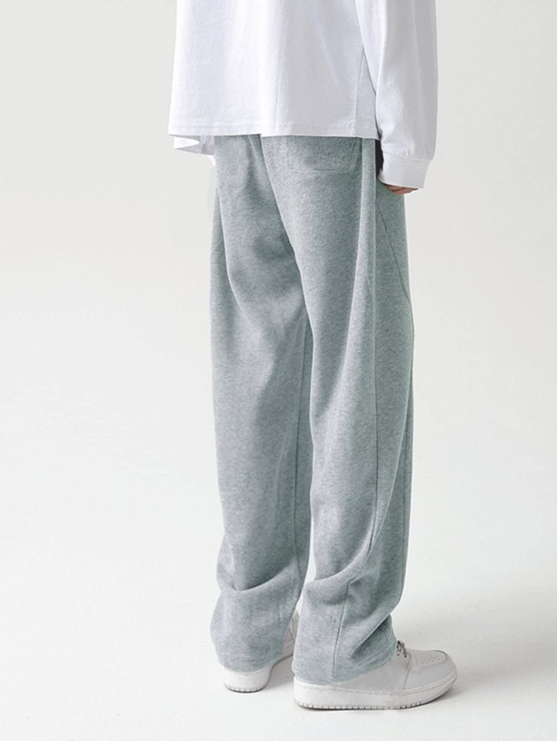 OYOANGLE Men's Drawstring Elastic Waist Baggy Sweatpants Y2K Loose Wide Leg Long Pants with Pocket Light Grey M - Image 2