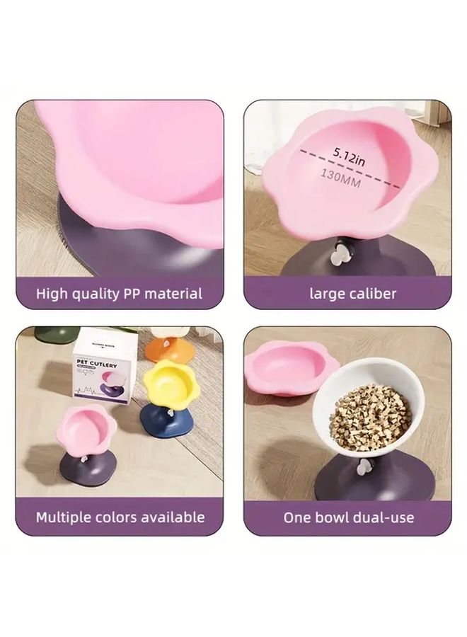 Adjustable Height Cat Bowl Yellow Flowers Anti Tip Spill Proof Elevated Pet Food Dish - Image 4