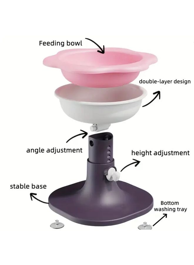 Adjustable Height Cat Bowl Yellow Flowers Anti Tip Spill Proof Elevated Pet Food Dish - Image 3