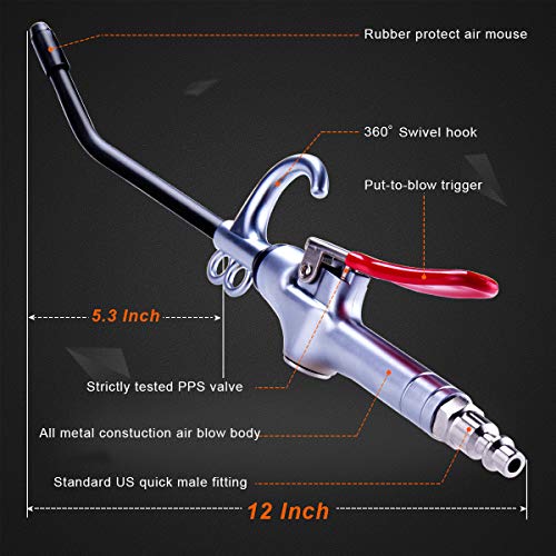 JASTIND High Volume Air Blow Gun Alluminum Rubber Guard Air Flow Nozzle,Industrial Household Air Blower Gun,Pneumatic Air Compressor Accessories Dust Cleaning Tool - Image 2