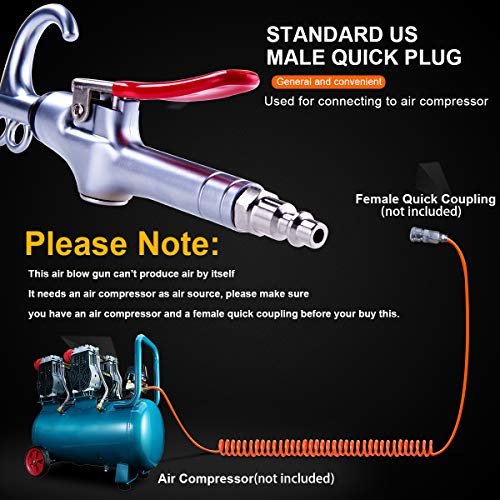 JASTIND High Volume Air Blow Gun Alluminum Rubber Guard Air Flow Nozzle,Industrial Household Air Blower Gun,Pneumatic Air Compressor Accessories Dust Cleaning Tool - Image 4