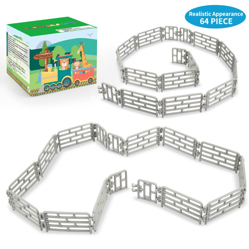 Toymany 64PCS Mini Toys Fence for Farm Animals - Tiny Horse Corral Plastic Fencing for Farm Barn Paddock Horses Figurines for Kids Toddlers - Image 2