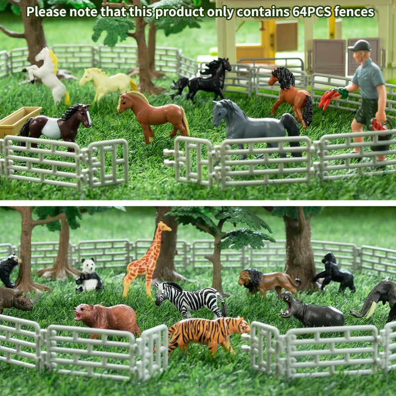 Toymany 64PCS Mini Toys Fence for Farm Animals - Tiny Horse Corral Plastic Fencing for Farm Barn Paddock Horses Figurines for Kids Toddlers - Image 3