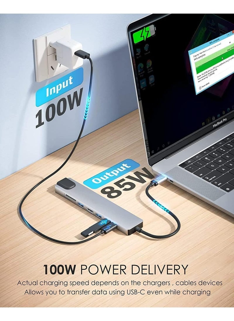 Generic - USB C Hub, 8 in 1 Type-C Hub Multiport Adapter with 4K HDMI, PD Power Delivery, USB-C, Ethernet, 2 USB, SD/TF Card Reader Compatible with Mac Book Pro XPS and More Type-C Devices - Image 1