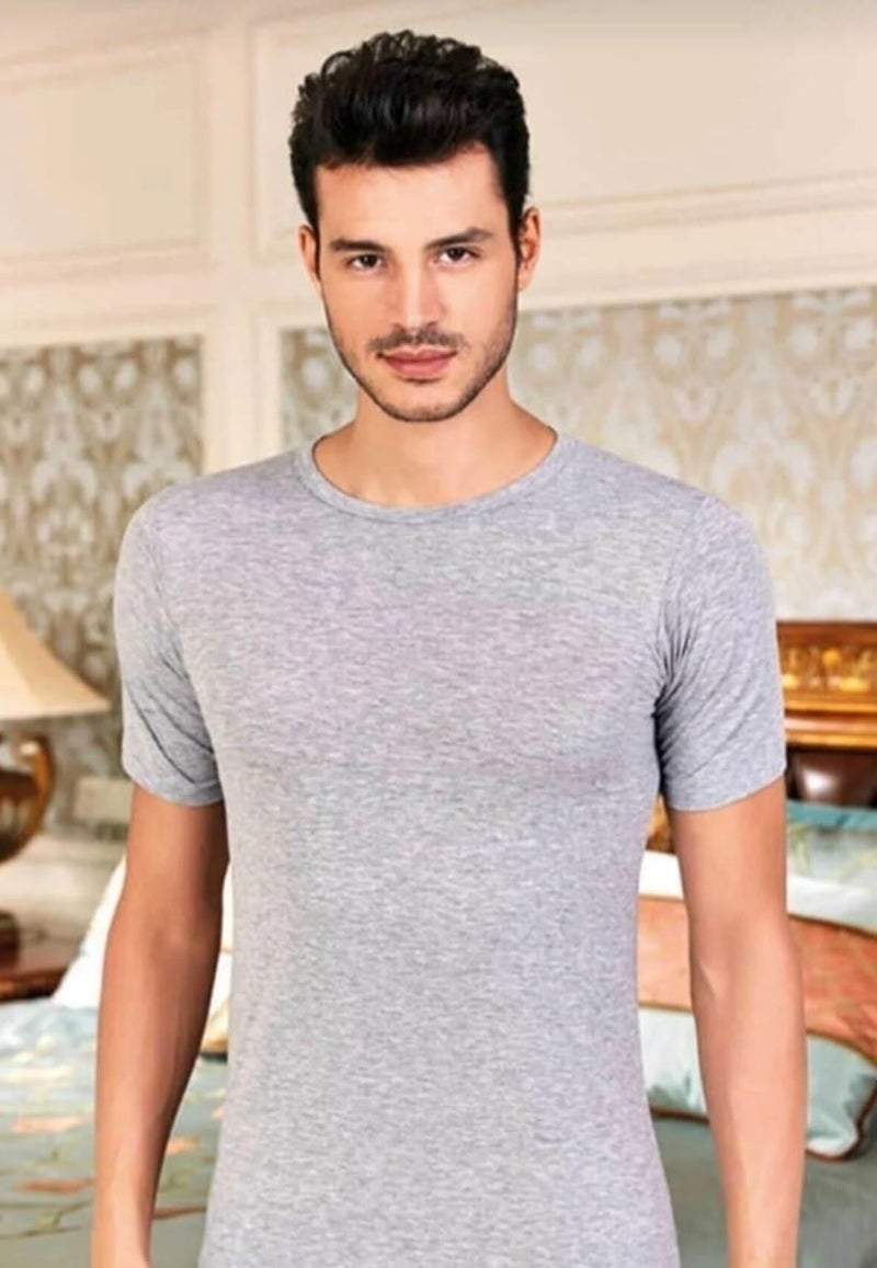 Berrak 1024 Men's Elastane Zero Collar Short Sleeve Undershirt 3 Pieces 
