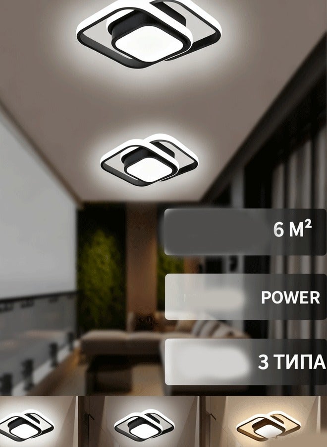 XiuWoo Small Ceiling Light Modern LED Acrylic Square Ceiling Lamp Cool Lighting Fixtures for Bedroom Kitchen Living Room Study Hallway Small Asile Lamp Corridor Lights (Black) - Image 1