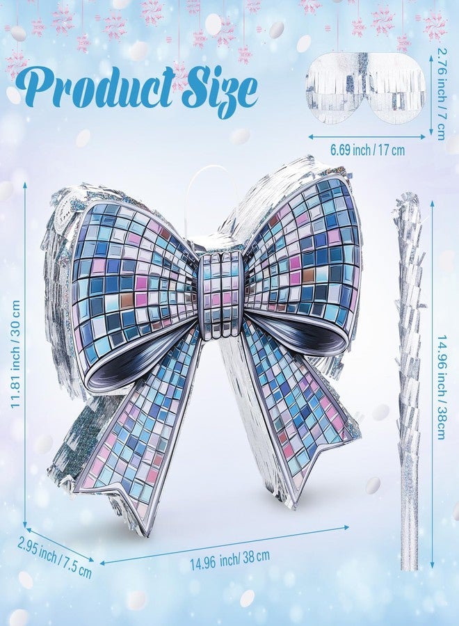 Arrowbash Disco Shiny Bow Piñata Set 15 Inch Glossy Sparkling Bow Piñata with Bat Blindfold and Confetti for Birthday Wedding Decorations Christmas Holiday Disco Party Supplies - Image 2