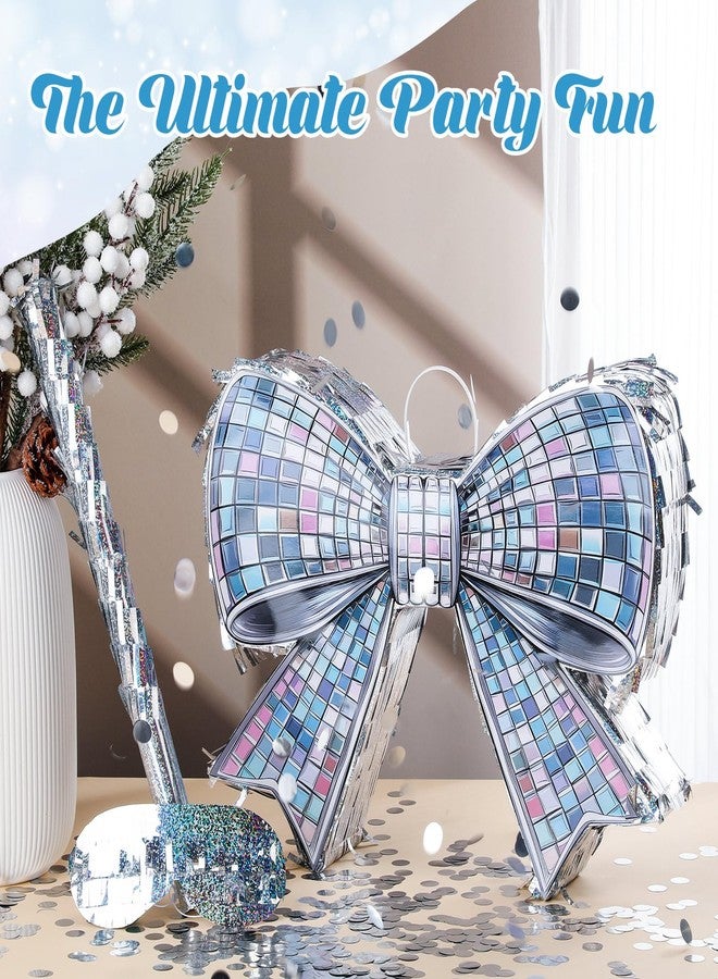 Arrowbash Disco Shiny Bow Piñata Set 15 Inch Glossy Sparkling Bow Piñata with Bat Blindfold and Confetti for Birthday Wedding Decorations Christmas Holiday Disco Party Supplies - Image 3