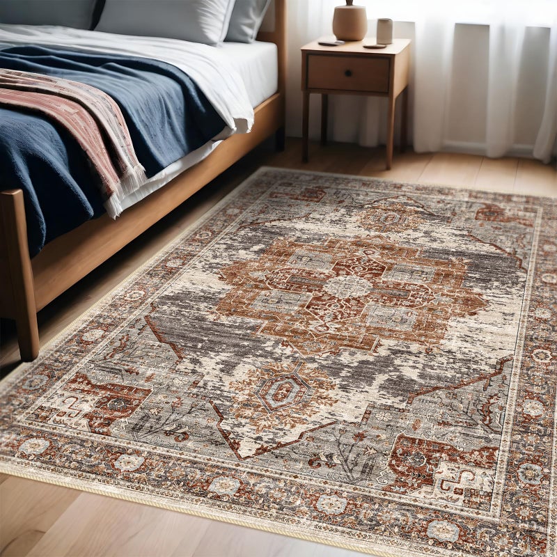RUUGME 4x6 Living Room Area Rugs - Washable Area Rug Soft Stain Resistant Carpet Vintage Lightweight Ultra-Thin Rugs for Bedroom Kitchen entryway with Non Slip Backing Home Decor Small Mat 4X6 Brick - Image 1