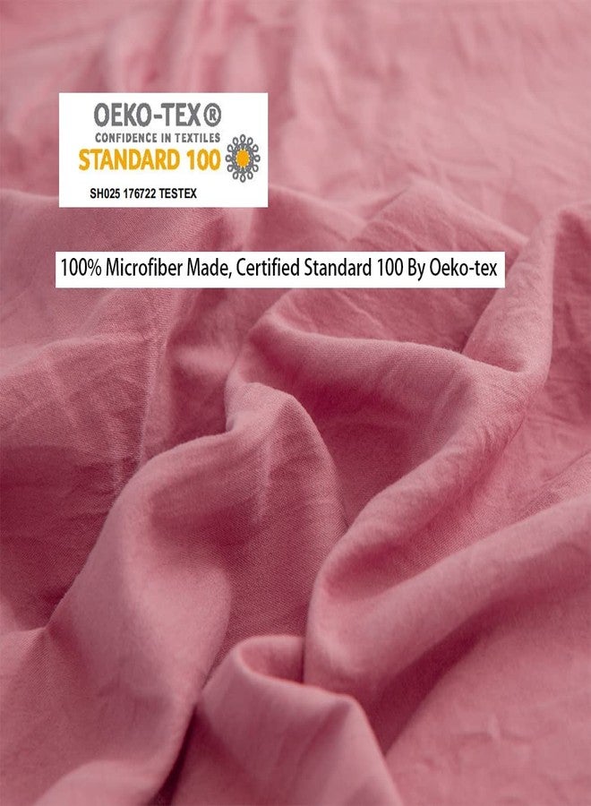 IHOUSTRIY Kid's Duvet Cover Twin Size,100% Washed Microfiber 2pcs Girl Bedding Duvet Cover Set, Pom Poms Fringe Solid Color Soft and Breathable with Zipper Closure & Corner Ties (Dusty Rose, Twin) - Image 3