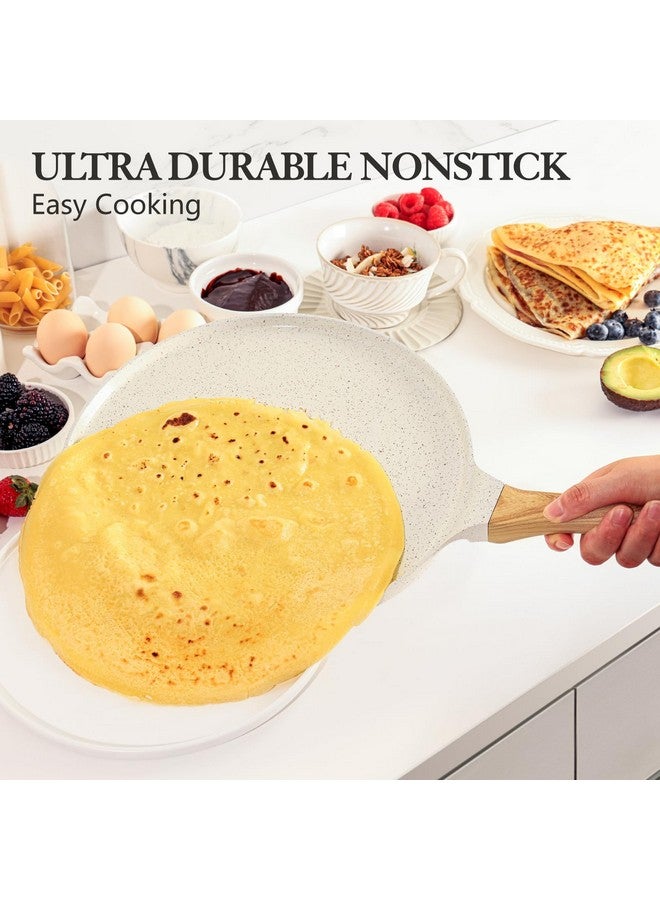 سنسارتي مقلاة كريب سينسارتي غير لاصقة مع مفرش، مقلاة دوسا مطلية بالسيراميك الطبيعي مقاس 10 بوصات، مقلاة مسطحة للفطائر، مقلاة تاوا بمقبض ثابت، متوافقة مع الحث الحراري، خالية من حمض بيرفلورو الأوكتانويك (أبيض) - Image 3