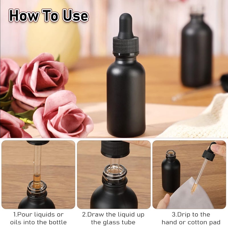 Epakh 100 Black Dropper Bottles  1oz Glass Round Bottles with Droppers and Hats  30ml for Essential Oils Lab Tinctures Medicine Perfumes - Image 3