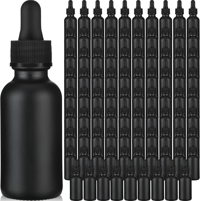 Epakh 100 Black Dropper Bottles  1oz Glass Round Bottles with Droppers and Hats  30ml for Essential Oils Lab Tinctures Medicine Perfumes - Image 1