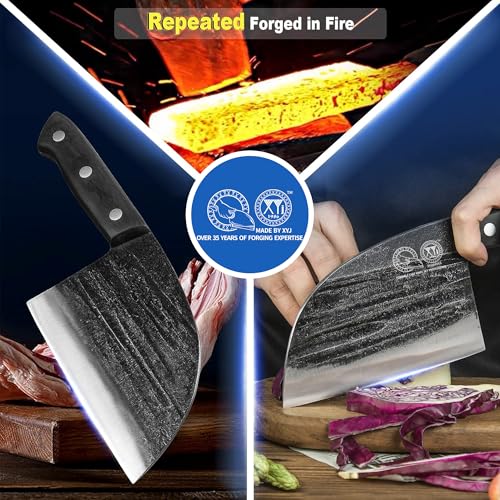XYJ Authentic Since 1986,6 Inch Serbian Chef Knife With Sheath,Handmade Forged Ancient Outdoor Camping Kitchen Butcher Knife,Vegetable Cooking Meat Knives,Full Tang - Image 3