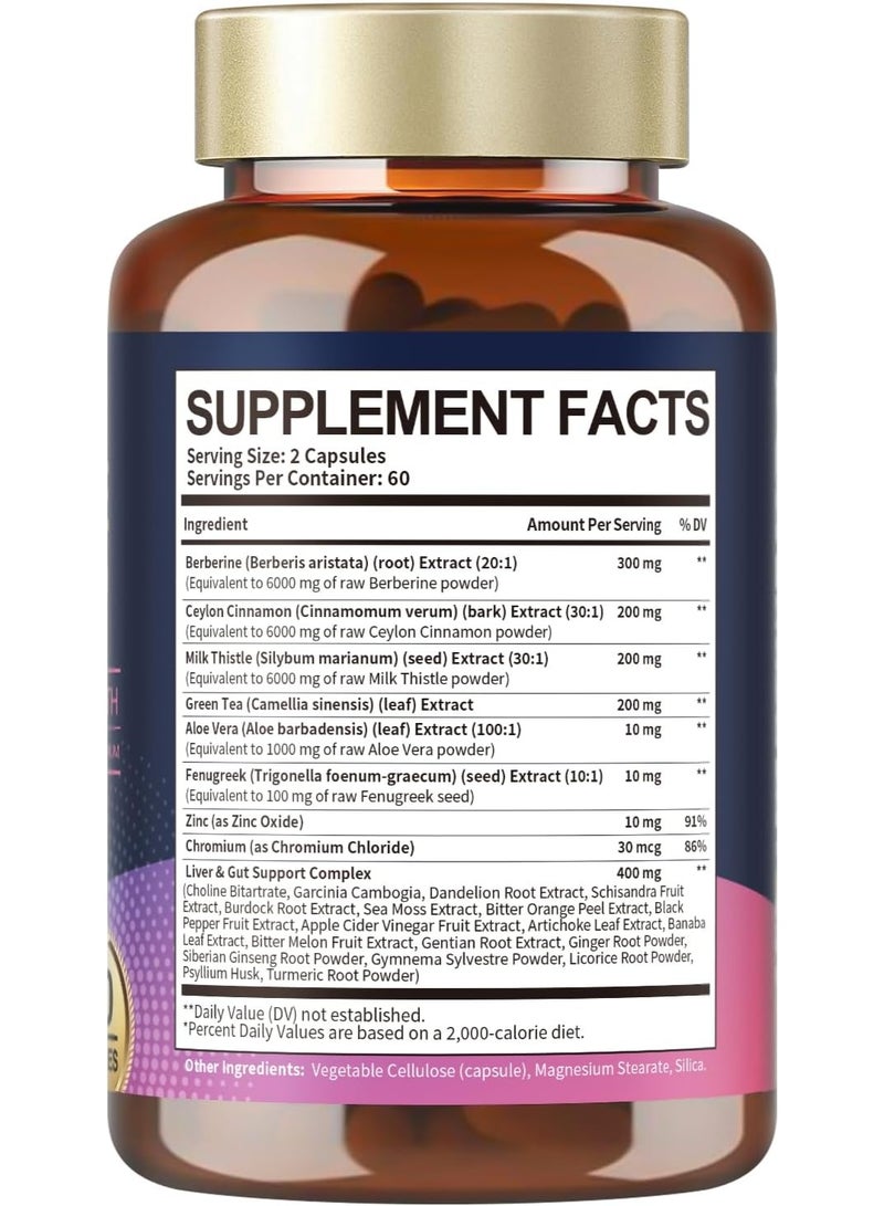 Totaria 27-in-1 Berberine Supplement with Milk Thistle 6000mg-Ceylon Cinnamon for Immune, Better Figure, Liver & Gut Health - 120 Caps - Image 2