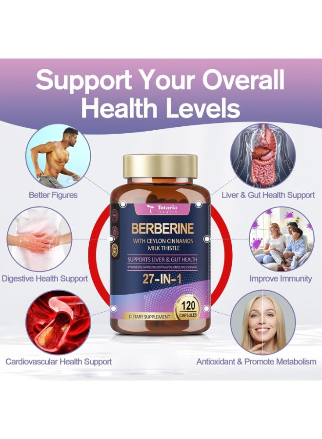 Totaria 27-in-1 Berberine Supplement with Milk Thistle 6000mg-Ceylon Cinnamon for Immune, Better Figure, Liver & Gut Health - 120 Caps - Image 4