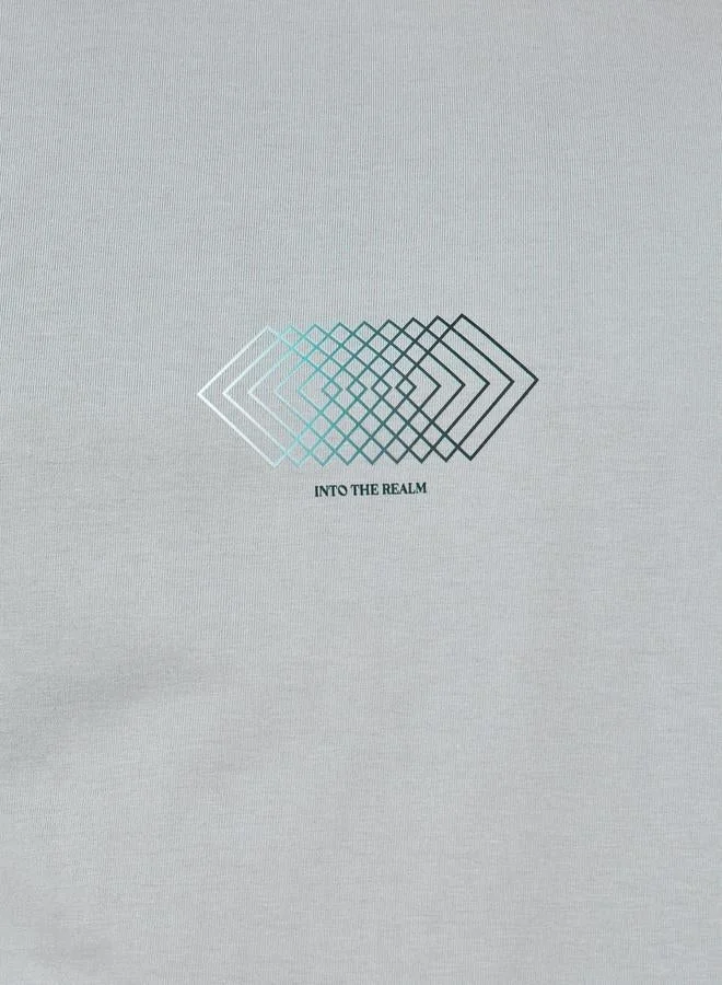 Styli Men Grey Graphic Print Crew Neck T-Shirt