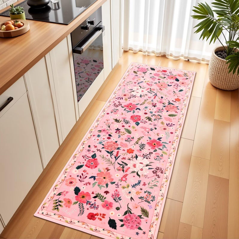Macgace Pink Floral Runner Rug, 2x6 Flowers Printed Washable Rugs with Non Slip Backing for Girls Bedroom Kitchen Hallway, Cute Carpet Runners Home Aesthetic Decor - Image 3