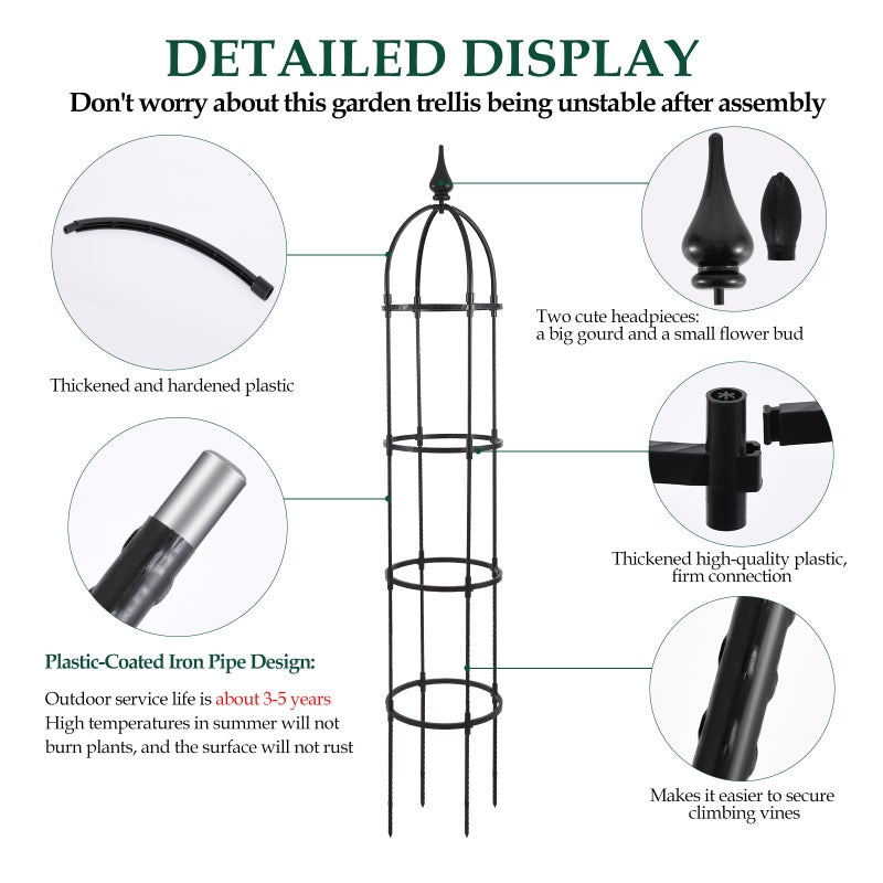 WellSign Garden Obelisk Trellis for Climbing Plants Outdoor, 6.6ft Tall Rustproof Coated Metal Plant Support with Garden Twist Tie for Tomato Cucumber Ivy Vines Rose Potted Plant Trellis 1 Pack - Image 2