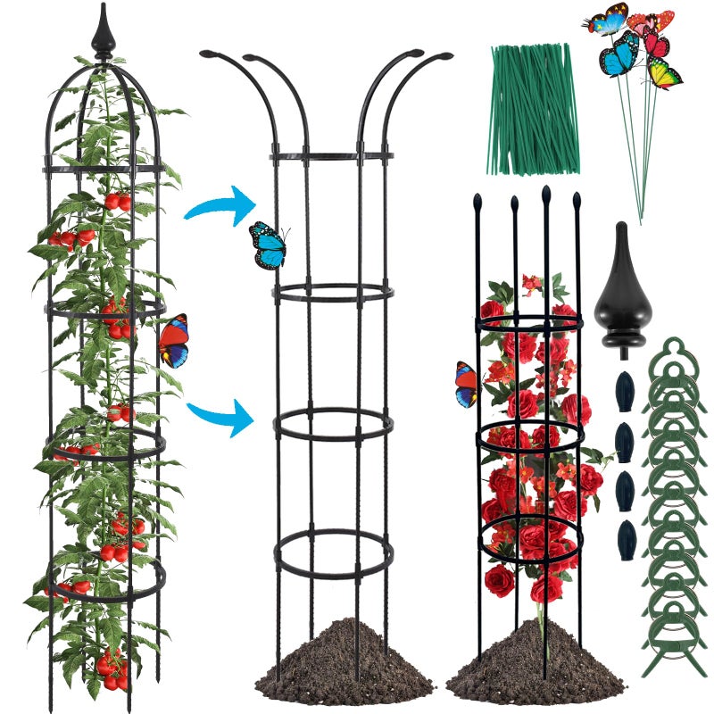 WellSign Garden Obelisk Trellis for Climbing Plants Outdoor, 6.6ft Tall Rustproof Coated Metal Plant Support with Garden Twist Tie for Tomato Cucumber Ivy Vines Rose Potted Plant Trellis 1 Pack - Image 1
