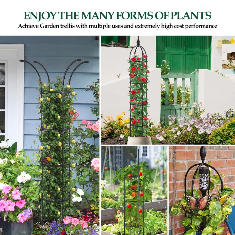WellSign Garden Obelisk Trellis for Climbing Plants Outdoor, 6.6ft Tall Rustproof Coated Metal Plant Support with Garden Twist Tie for Tomato Cucumber Ivy Vines Rose Potted Plant Trellis 1 Pack - Image 4