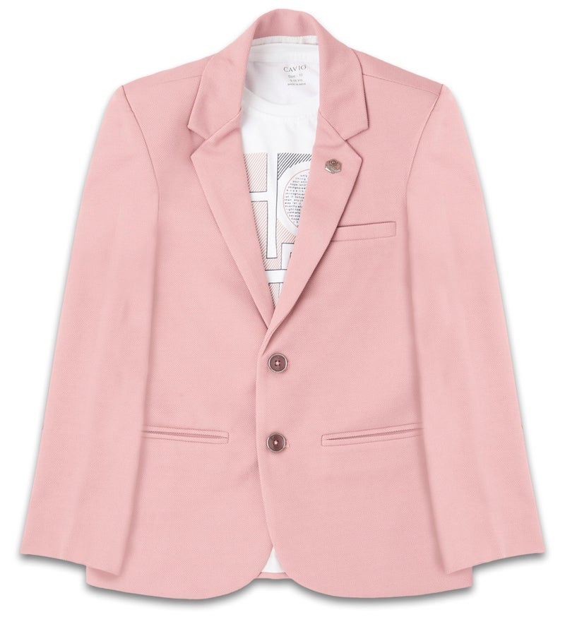 CAVIO Boys Pink Regular Fit Solid Cotton Blazer and T-Shirt, Single Breasted - Image 1
