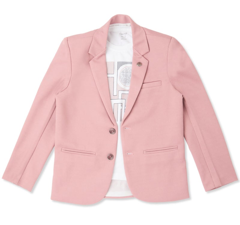 CAVIO Boys Pink Regular Fit Solid Cotton Blazer and T-Shirt, Single Breasted - Image 2