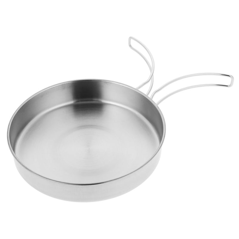 Compact Portable Stainless Steel Outdoor Frying Pan Non Stick Camping Cookware Folding Handle Easy Clean - Image 2