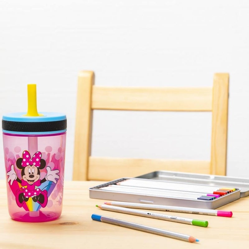 زاك ديزاينز Disney Kelso Tumbler 15 oz Set (Minnie Mouse) Leak-Proof Screw-On Lid with Straw, Made of Durable Plastic and Silicone, Perfect Bundle for Toddlers, Kids - Image 3