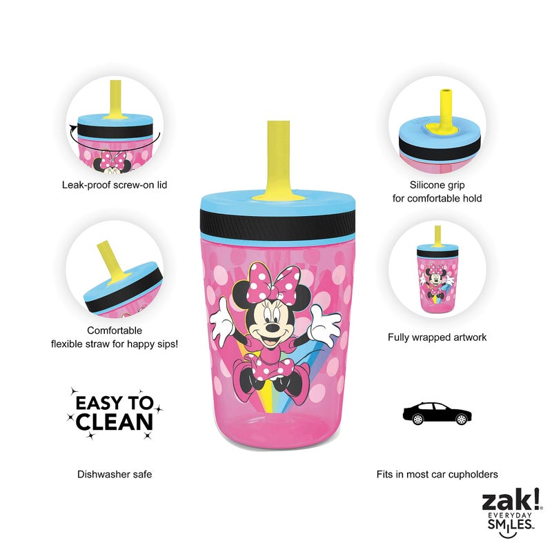 زاك ديزاينز Disney Kelso Tumbler 15 oz Set (Minnie Mouse) Leak-Proof Screw-On Lid with Straw, Made of Durable Plastic and Silicone, Perfect Bundle for Toddlers, Kids - Image 4