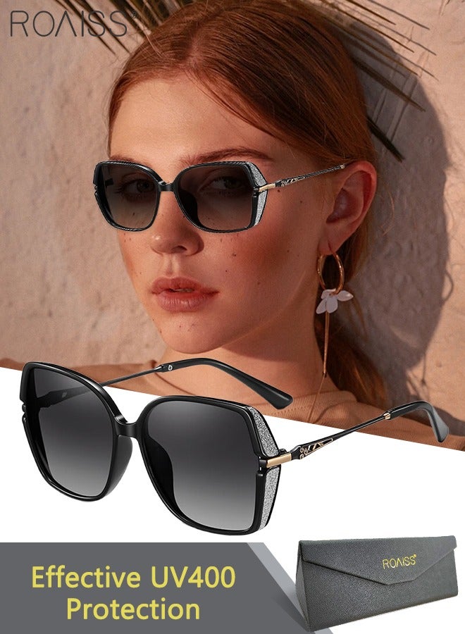 roaiss Women's Polarized Butterfly Sunglasses, UV400 Protection Sun Glasses with Stylish Temples, Fashion Anti-glare Sun Shades for Women with Glasses Case, 55mm, Black - Image 1