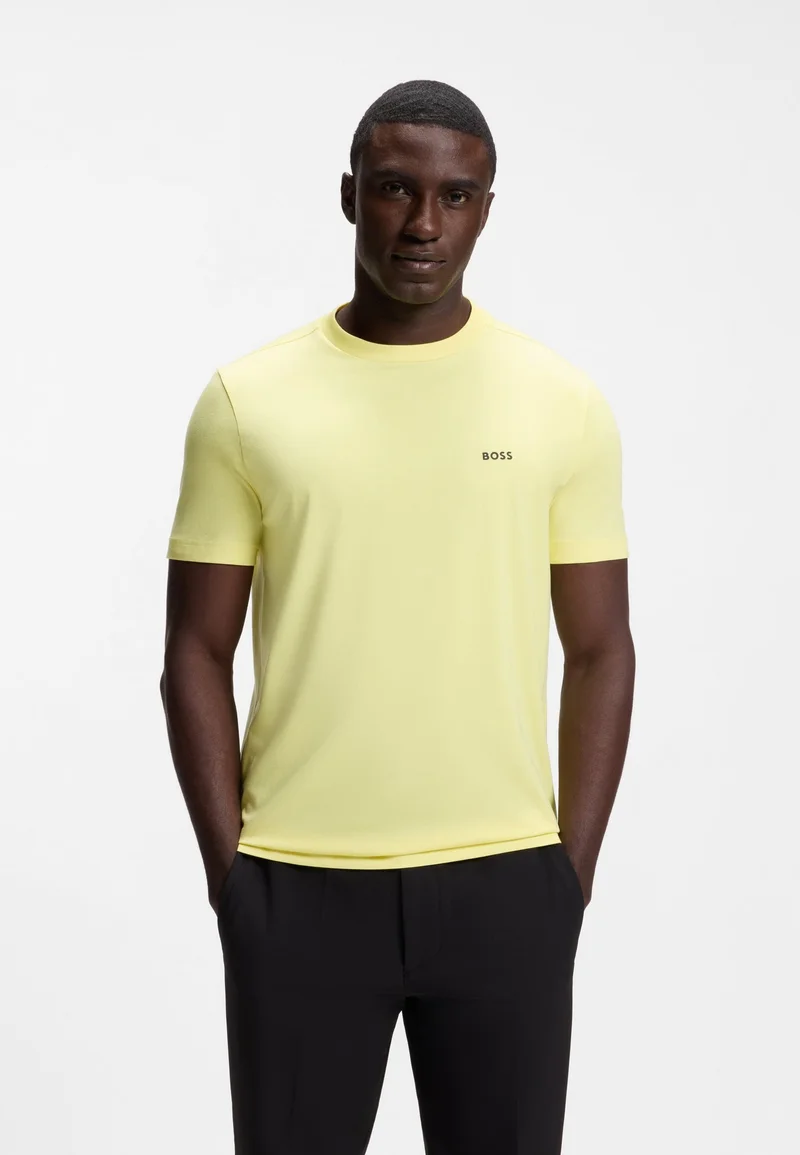 BOSS Open Yellow Stretch-cotton T-shirt with logo detail for Men | Best Price UAE