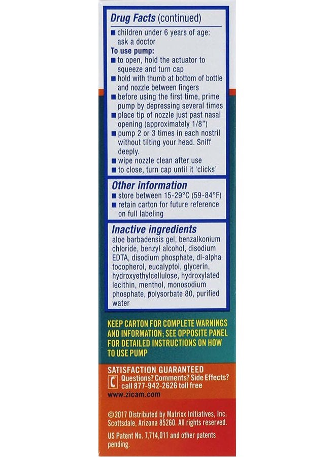 Zicam رذاذ أنف سائل بدون تسرب لتخفيف الجيوب الأنفية المكثف مع المنثول المبرد والأوكاليبتوس، 0.5 أونصة (عبوة من 2) - Image 3
