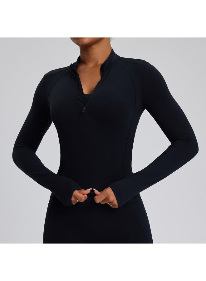 European And American Half-zipper Long-sleeved Yoga Suit Tight-fit Running Outdoor High-intensity Quick-drying Yoga Top For Women