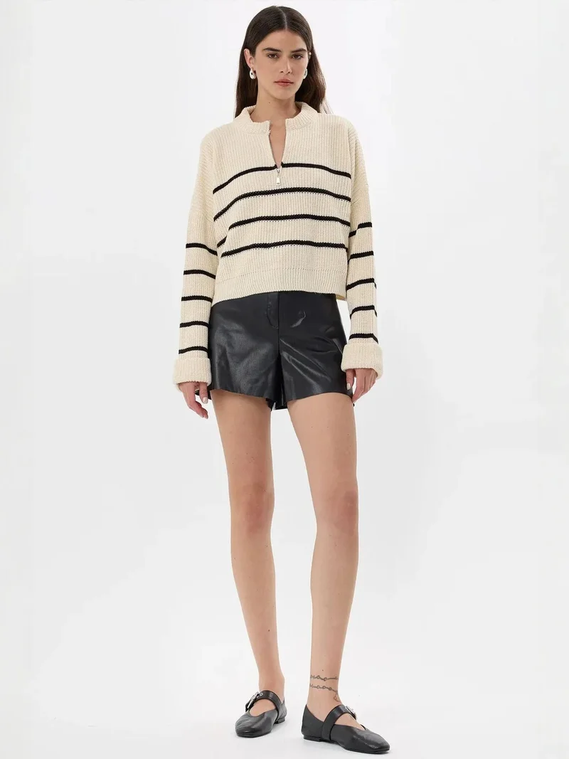 HICCUP Striped Zippered Knit Sweater